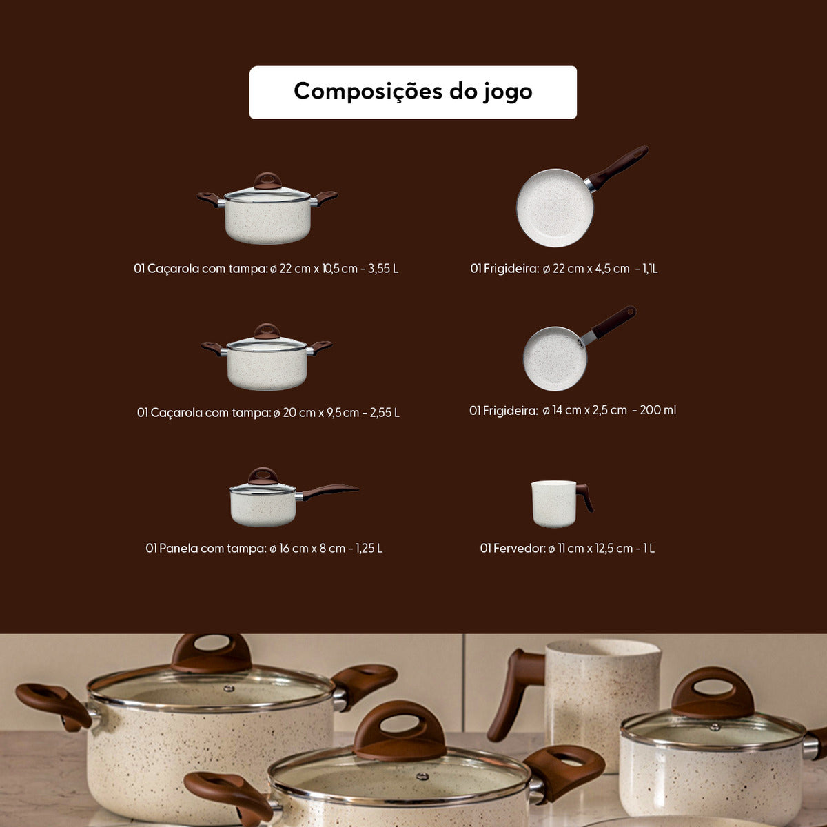 Jogo De Panelas Brinox Smart Plus 6pçs Ceramic Life Vanilla 4791/102