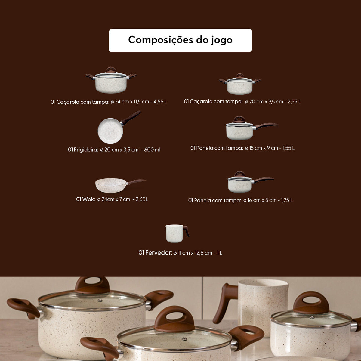 Jogo De Panelas 7 Peças Brinox Ceramic Life Vanilla