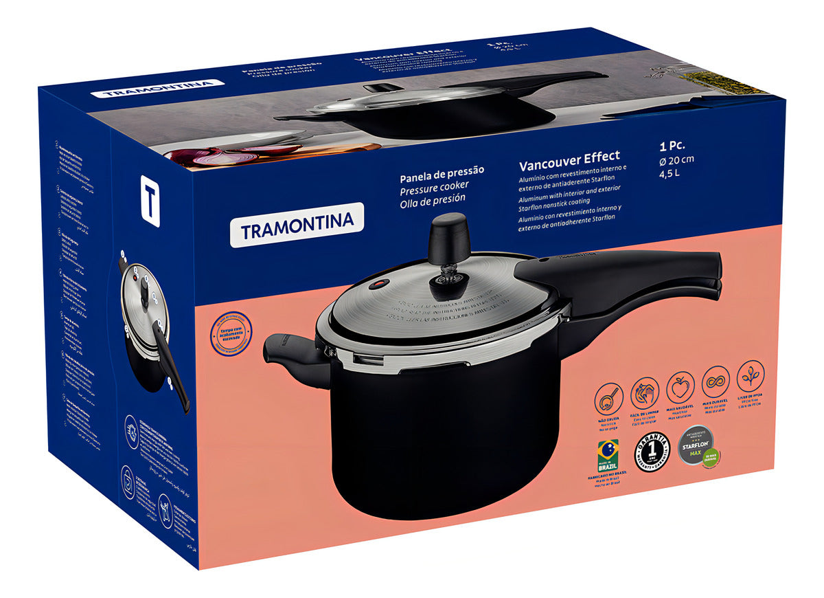 Panela De Pressão 4,5 L Vancouver Effect Preto Tramontina
