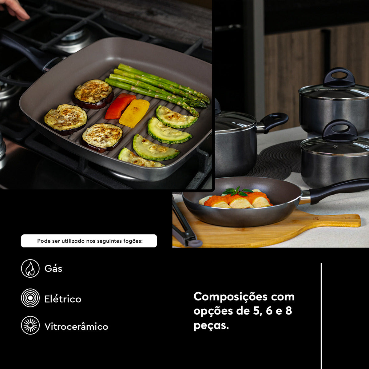 Jogo De Panelas Brinox Ceramic Life Smart Plus 8 Peças Preto