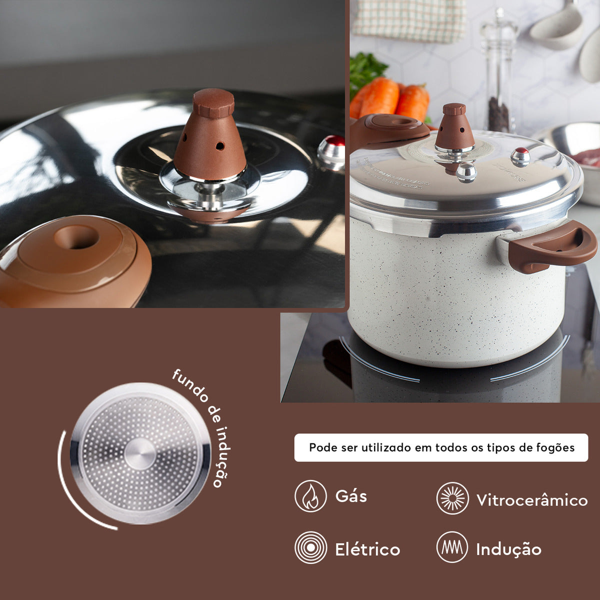 Brinox Pressure Panela de Pressão Revestimento Cerâmica Indução 4,2L cor Vanilla