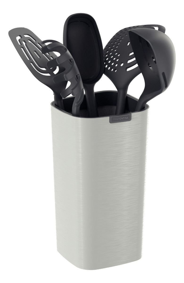Jogo De Utensílios Verano Ônix C Suporte 6 Peças Tramontina Cor Cinza
