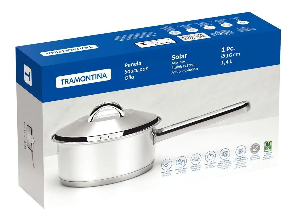 Panela Solar em Aço Inox Fundo Triplo com Tampa e Cabo 16 cm 1,4 Litros Cor Prata Tramontina
