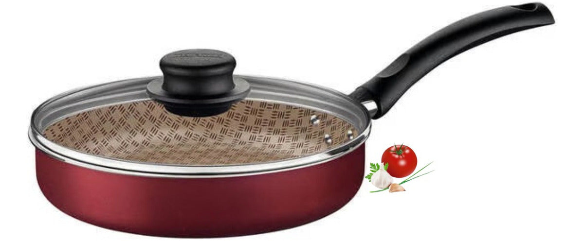 Frigideira Reta Tampa De Vidro 22cm 1,7l Alumínio Tramontina Cor Vermelho