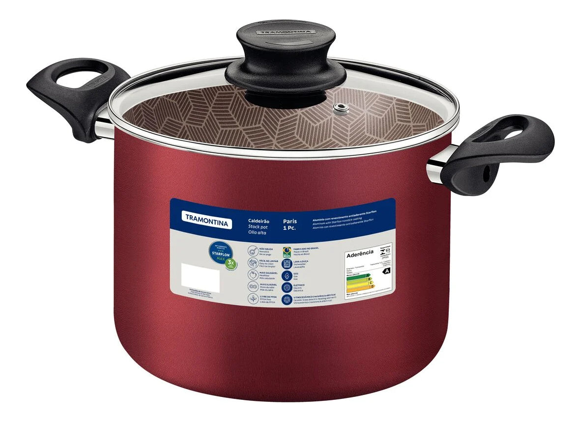 Caldeirão Tramontina Alumínio Paris Tampa Vidro 26 Cm 9,6 L Cor Vermelho