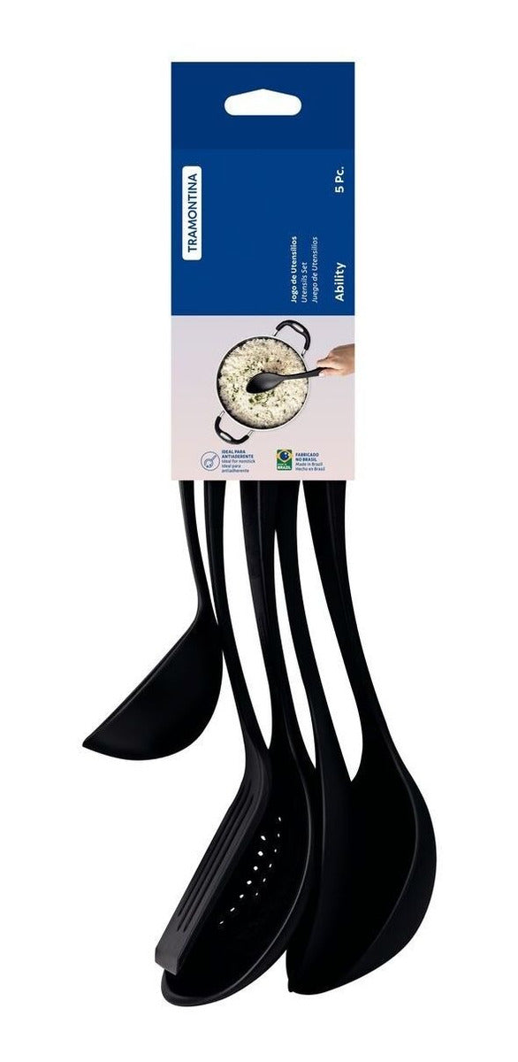 Jogo De Utensílios Tramontina Cozinha Nylon Preto 05 Peças