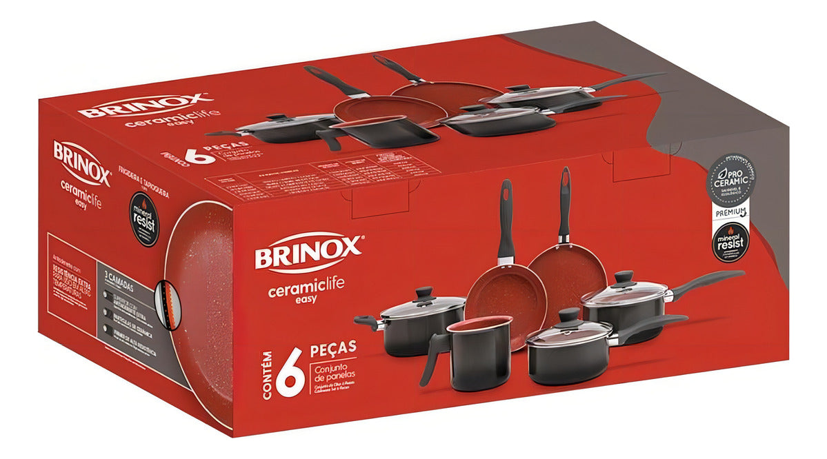 Jogo De 6 Panelas Cerâmicas Antiaderente Life Easy Brinox Cor Valor customizado
