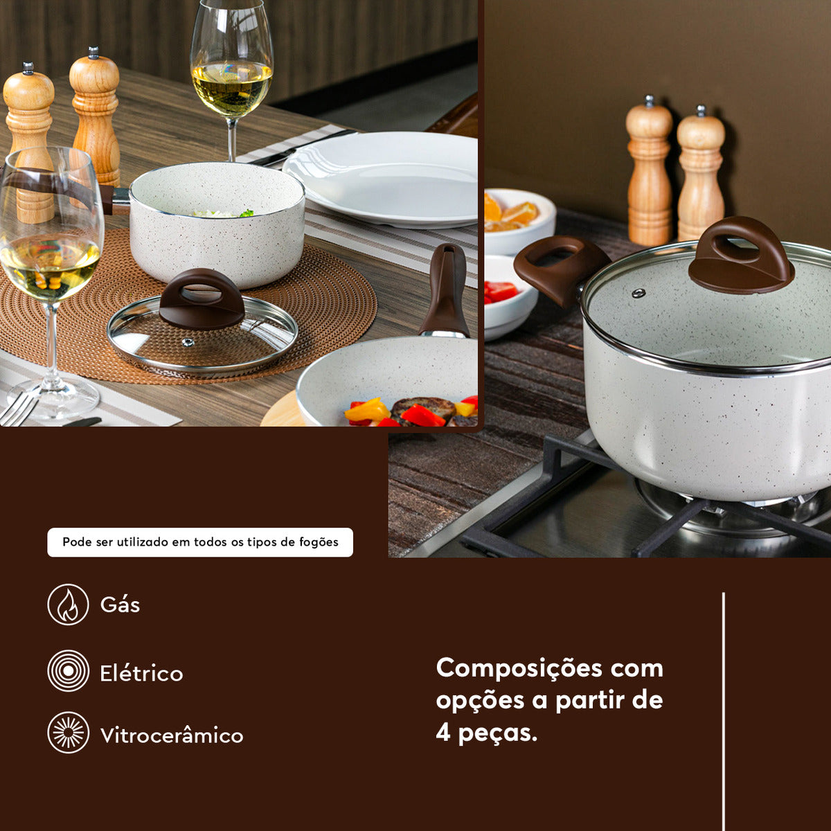 Jogo De Panelas 7 Peças Brinox Ceramic Life Vanilla