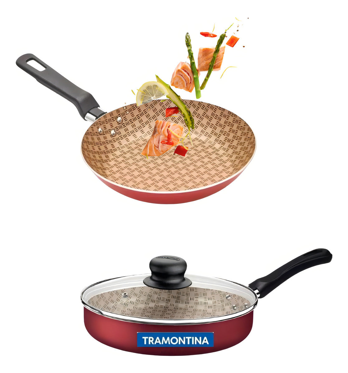 Frigideira Reta Tampa De Vidro 22cm 1,7l Alumínio Tramontina Cor Vermelho