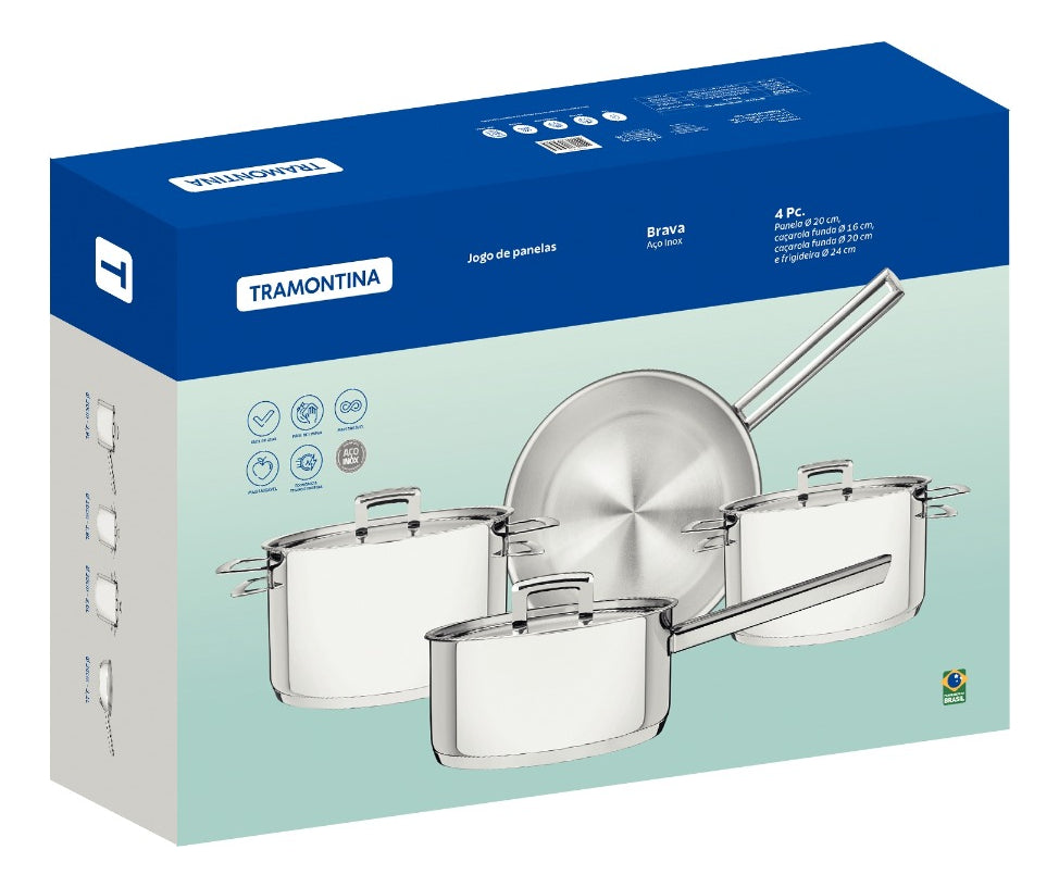 Jogo De Panelas Brava 4 Peças Aço Inox Tramontina
