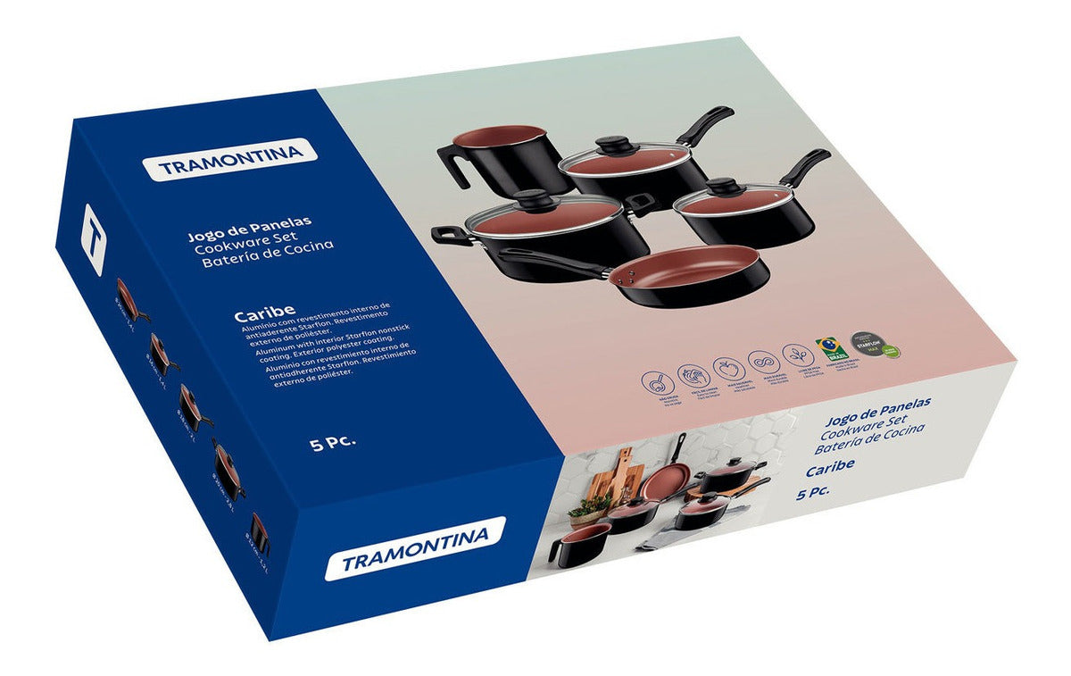 Conjunto De Panelas Com 5 Peças Caribe 20297008 Preto Tramontina