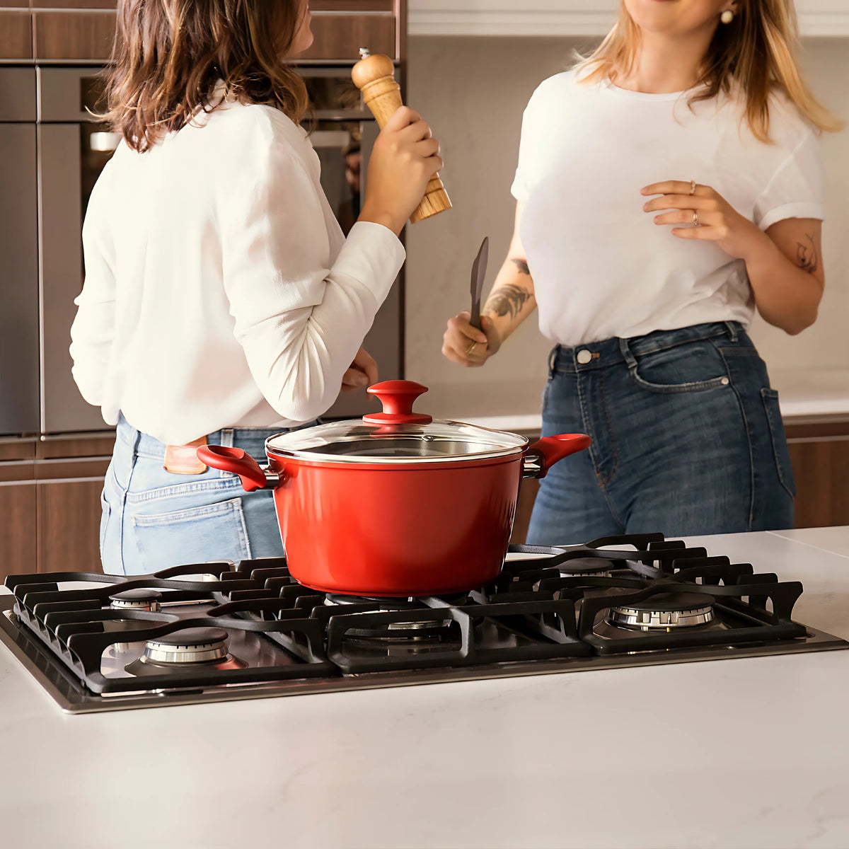 Jogo de Panelas 5 Peças Ceramic Life Optima Vermelho Carmin com Fundo de Indução - Brinox