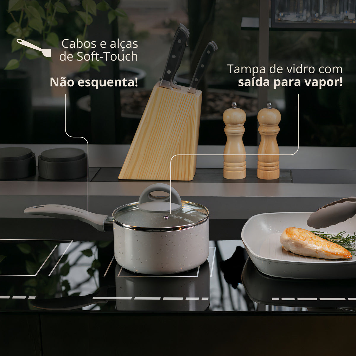 Jogo De Panelas 5 Peças Ceramic Life Marble Blend Brinox Cor Cinza