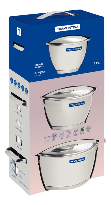Jogo De Panelas Tramontina Inox Fundo Triplo Allegra 3 Pç