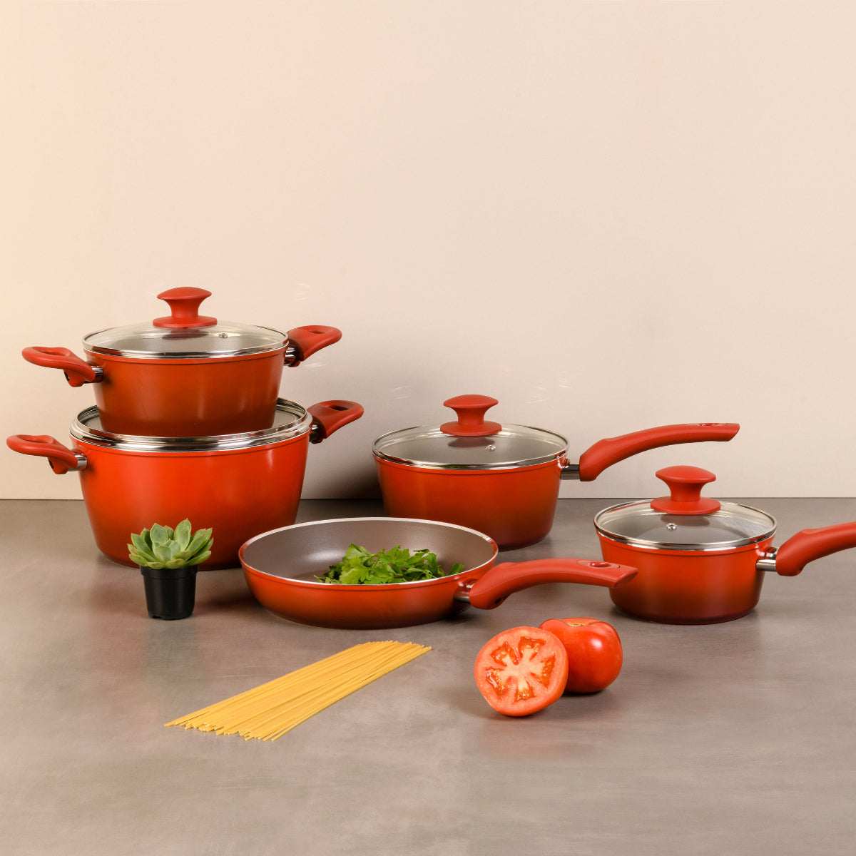 Jogo de Panelas 5 Peças Ceramic Life Optima Vermelho Carmin com Fundo de Indução - Brinox