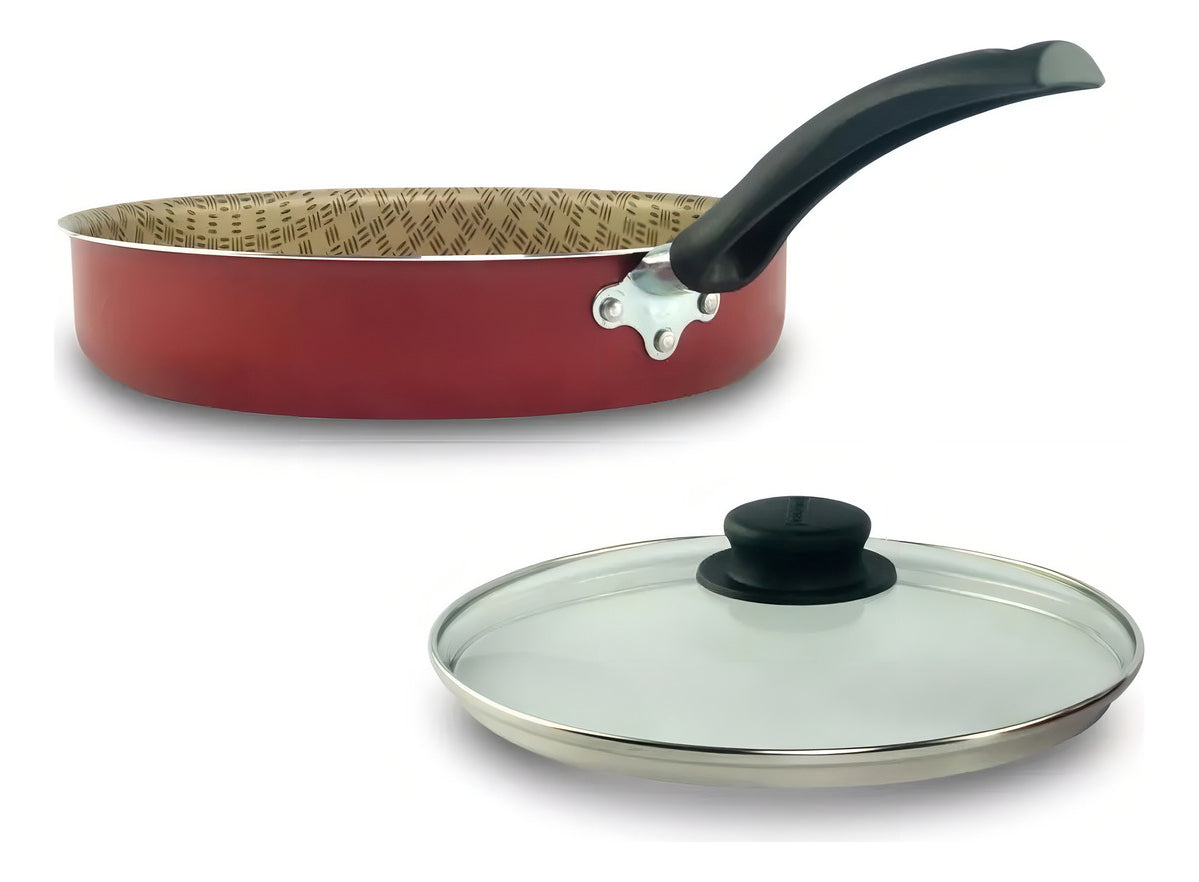 Frigideira Reta Tampa De Vidro 22cm 1,7l Alumínio Tramontina Cor Vermelho
