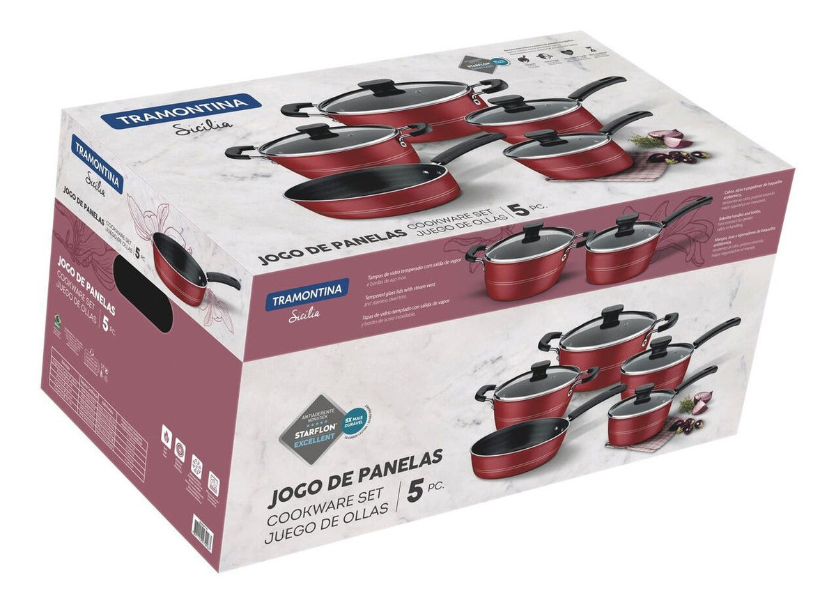 Jogo De Panelas Sicília 5 Peças Vermelho Tramontina