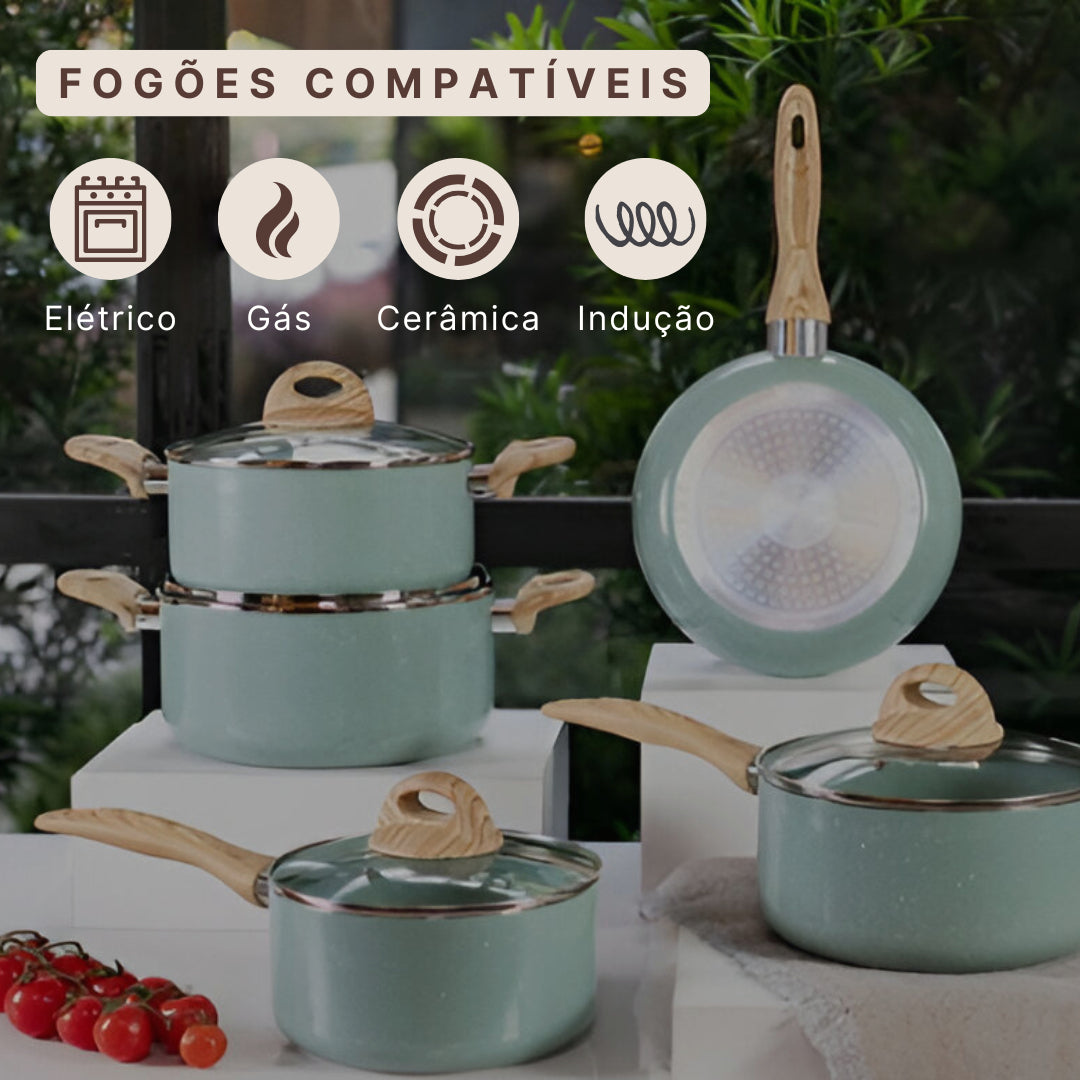 Jogo Panelas Brinox Indução Ceramic Life Botanika Kit 6 Pçs Cor Verde