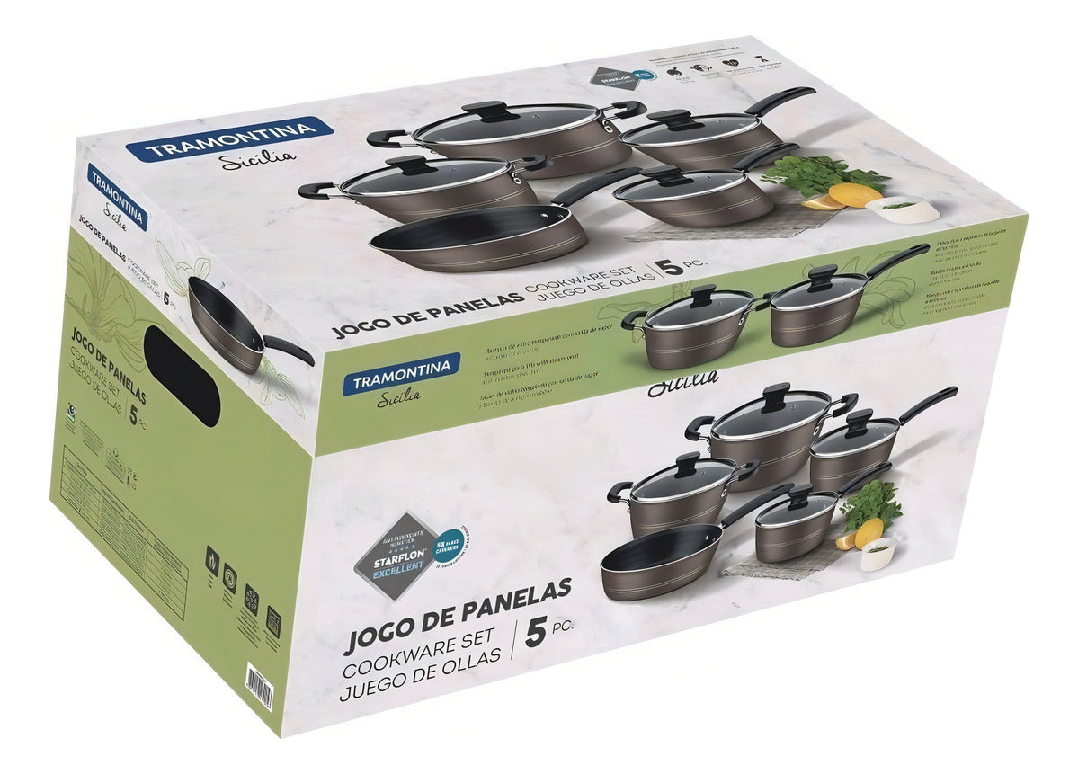 Jogo De Panelas Tramontina 5 Pçs Sicília E Utensílios 5pçs Cor Utensílios Vermelho