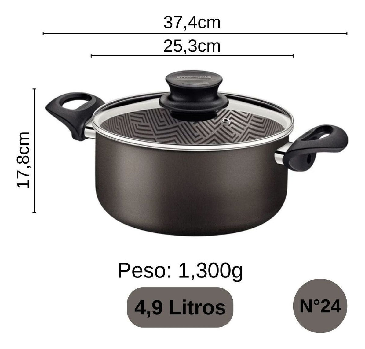 Caçarola Em Alumínio Paris Antiaderente Starflon Max 24cm Chumbo Tramontina