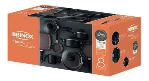 Jogo De Panelas Brinox Ceramic Life Smart Plus 8 Peças Preto