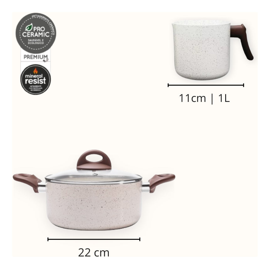 Jogo De Panelas 5 Peças Ceramic Life Vanilla Brinox