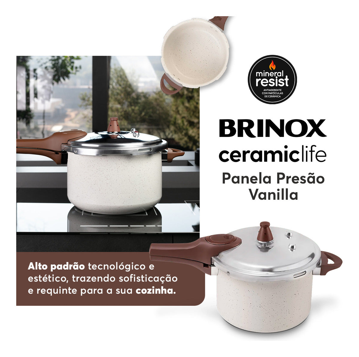 Brinox Pressure Panela de Pressão Revestimento Cerâmica Indução 4,2L cor Vanilla