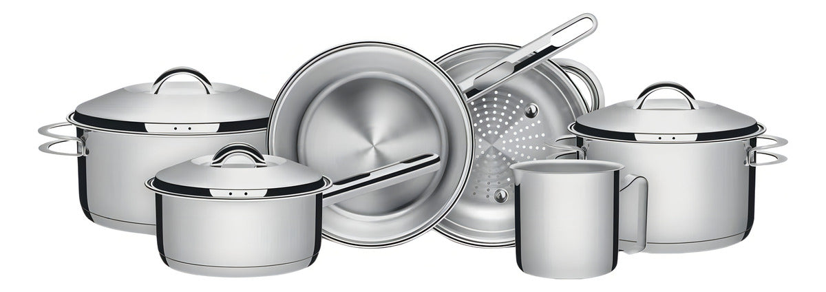 Jogo De Panelas Tramontina Solar Inox 6 Peças - Indução, Fundo Triplo, Alta Performance E Durabilidade, Design Moderno E Prático Para Sua Cozinha