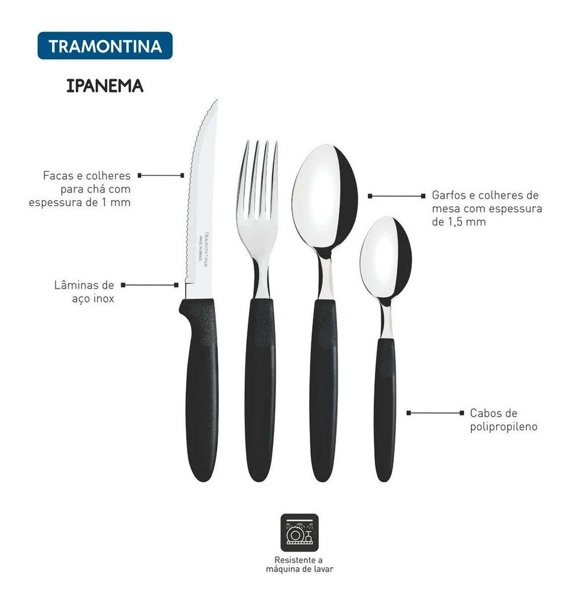 Faqueiro Ipanema Aço Inox E Cabo 24 Peças Preto Tramontina