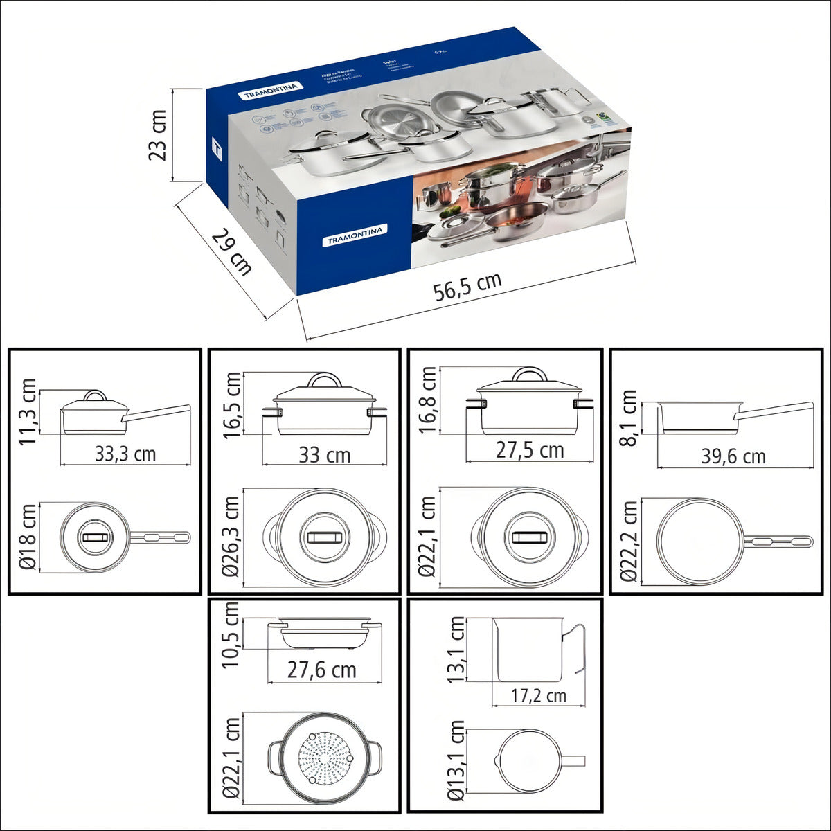 Jogo De Panelas Tramontina Solar Inox 6 Peças - Indução, Fundo Triplo, Alta Performance E Durabilidade, Design Moderno E Prático Para Sua Cozinha