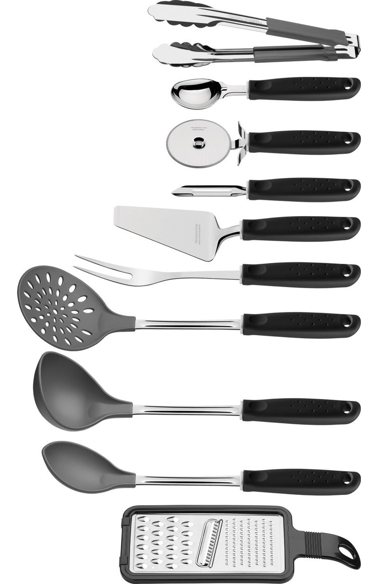 Jogo de Utensílios Tramontina Utilità com Lâminas em Aço Inox e Cabos em Polipropileno Preto 10 Peças