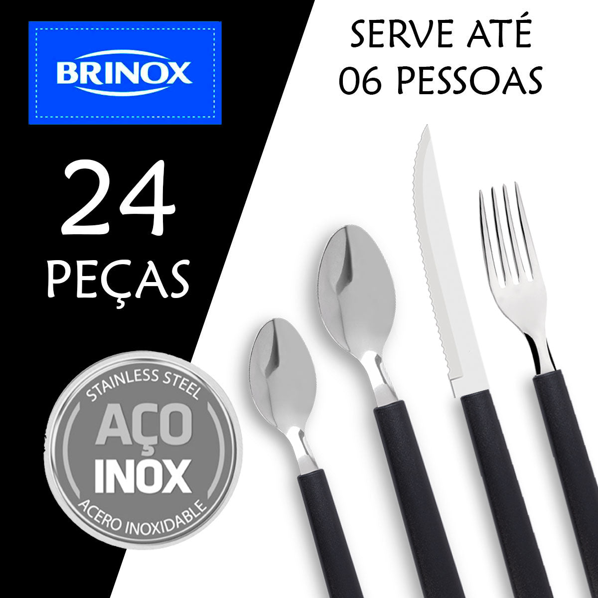Faqueiro Inox 24 Peças Preto Brinox Riviera