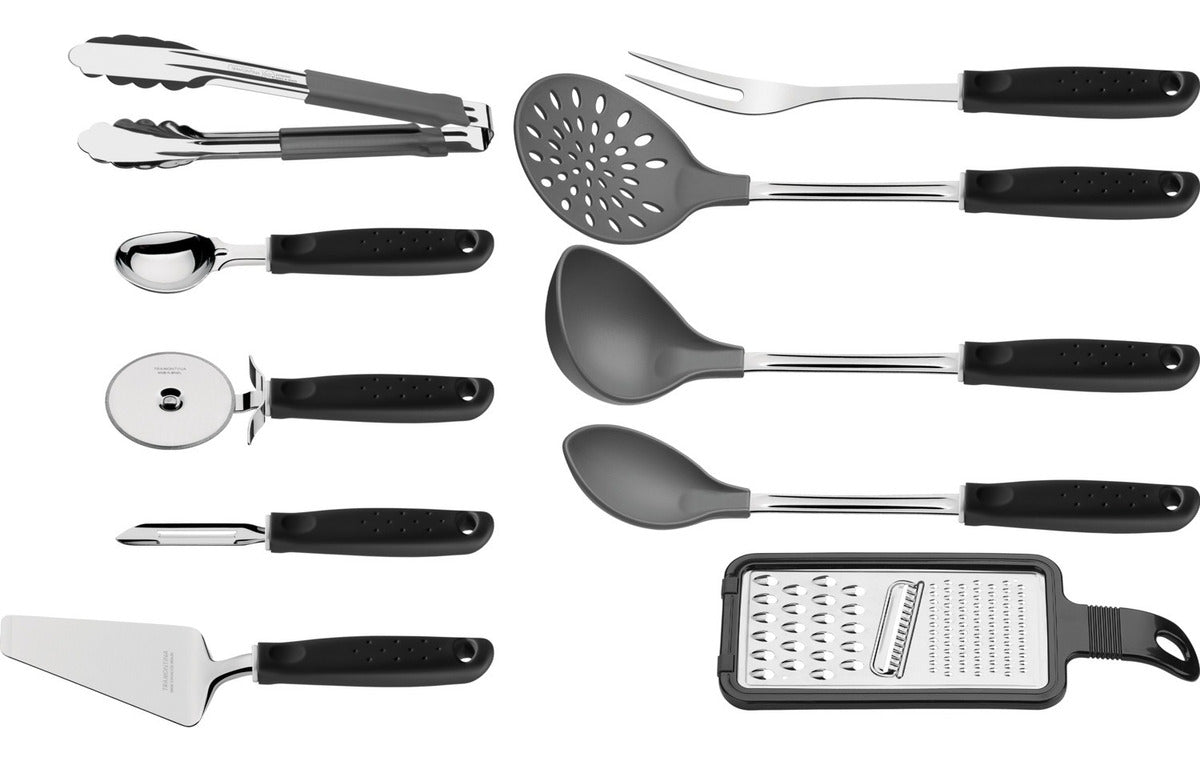 Jogo de Utensílios Tramontina Utilità com Lâminas em Aço Inox e Cabos em Polipropileno Preto 10 Peças