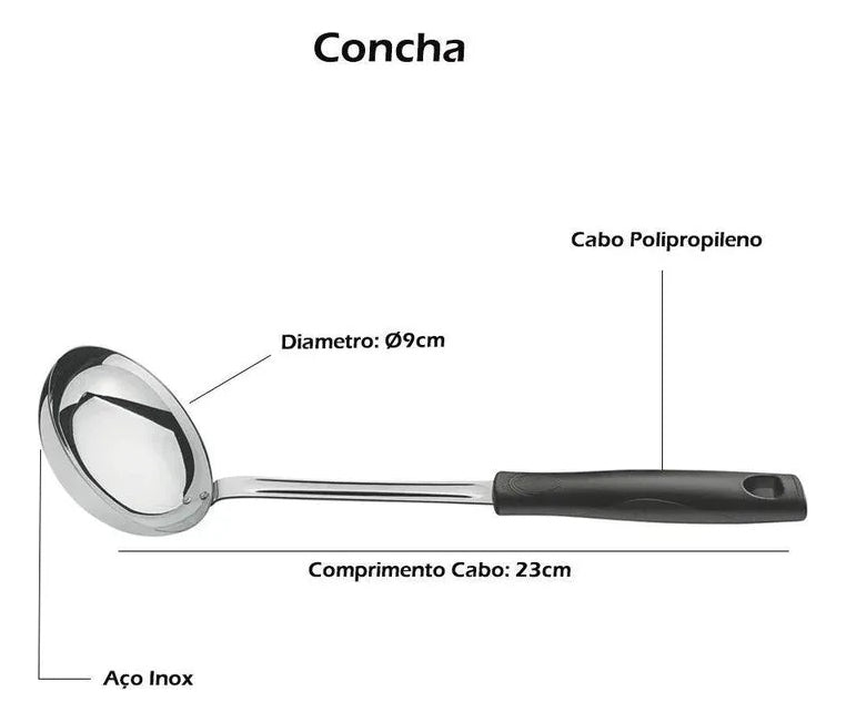 Tramontina Easy jogo de utensílios em aço Inox 5 peças cor preto