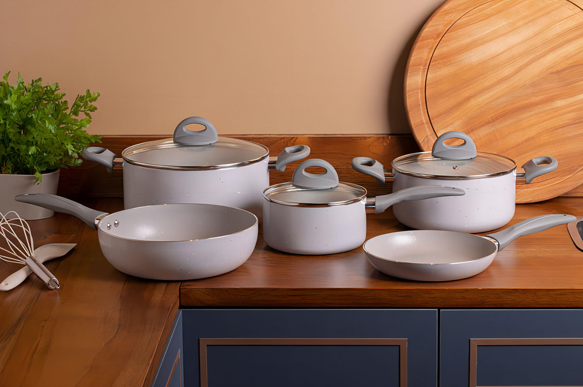 Jogo De Panelas 5 Peças Ceramic Life Marble Blend Brinox Cor Cinza