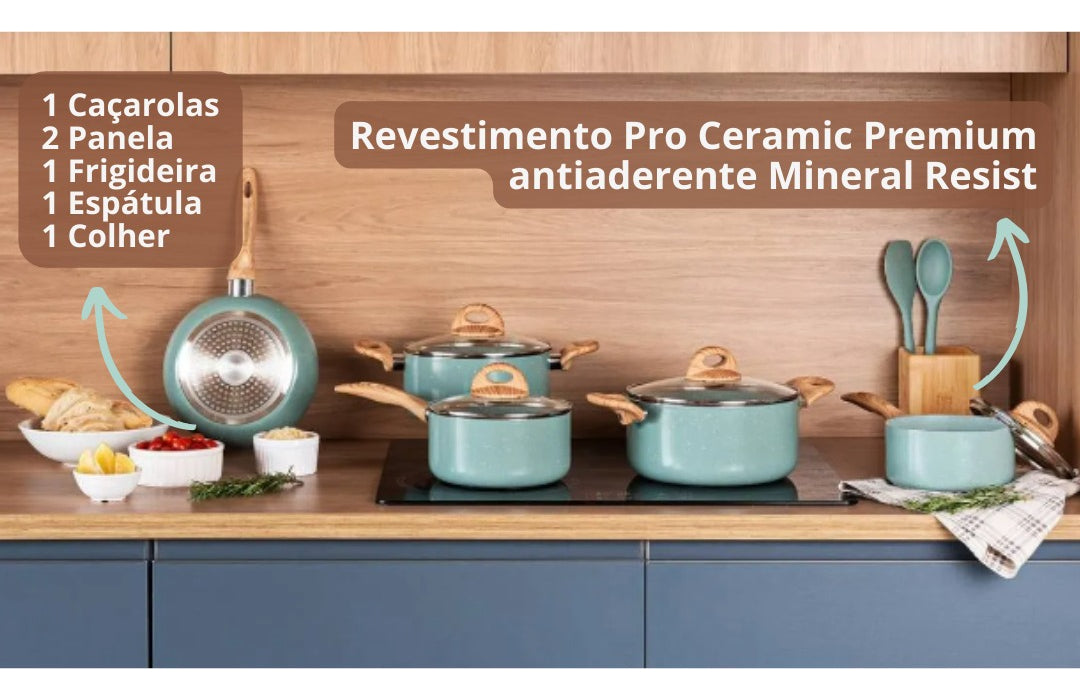 Jogo Panelas Brinox Indução Ceramic Life Botanika Kit 6 Pçs Cor Verde