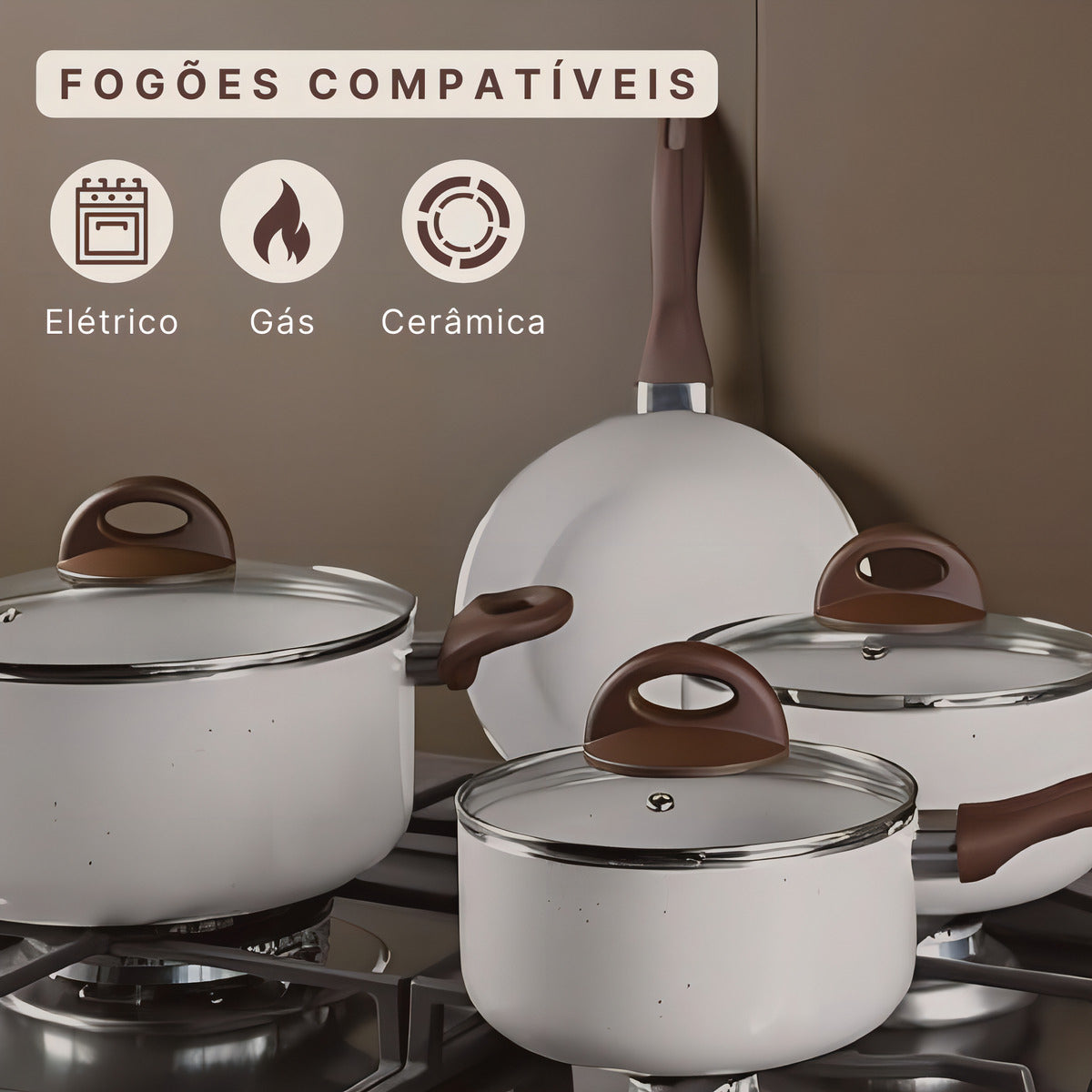 Jogo De Panelas 7 Peças Brinox Ceramic Life Vanilla
