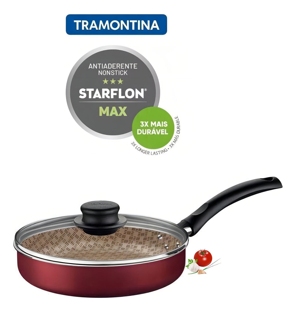 Frigideira Reta Tampa De Vidro 22cm 1,7l Alumínio Tramontina Cor Vermelho