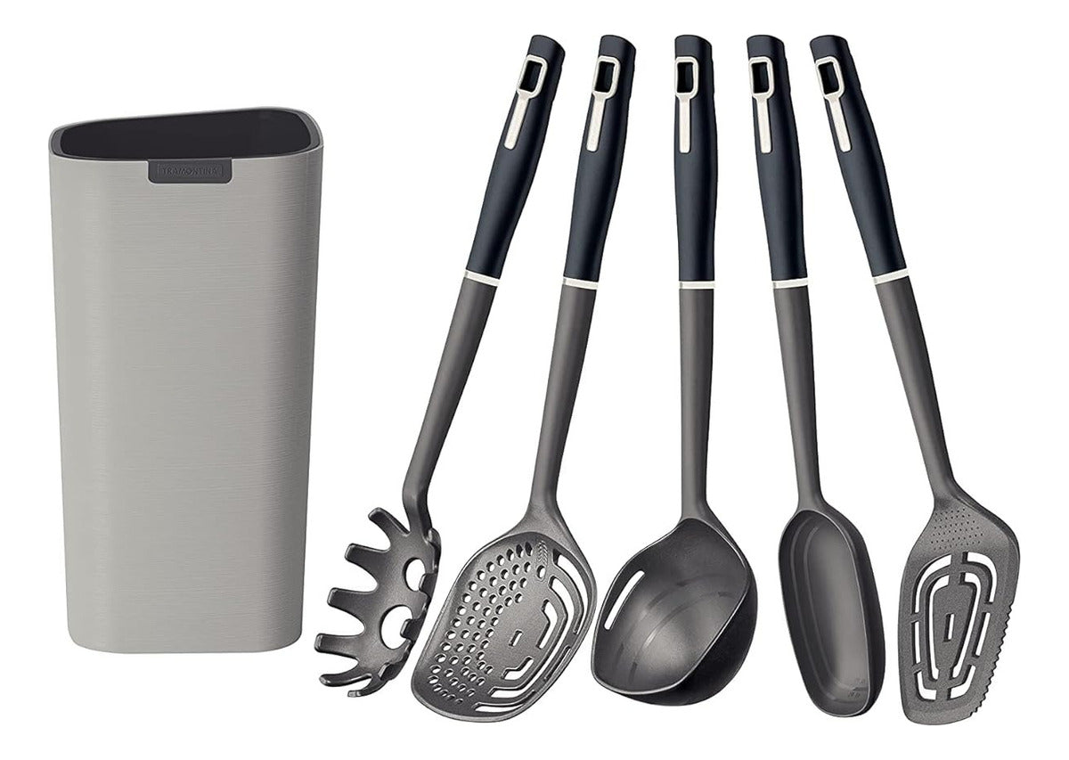 Jogo De Utensílios Verano Ônix C Suporte 6 Peças Tramontina Cor Cinza