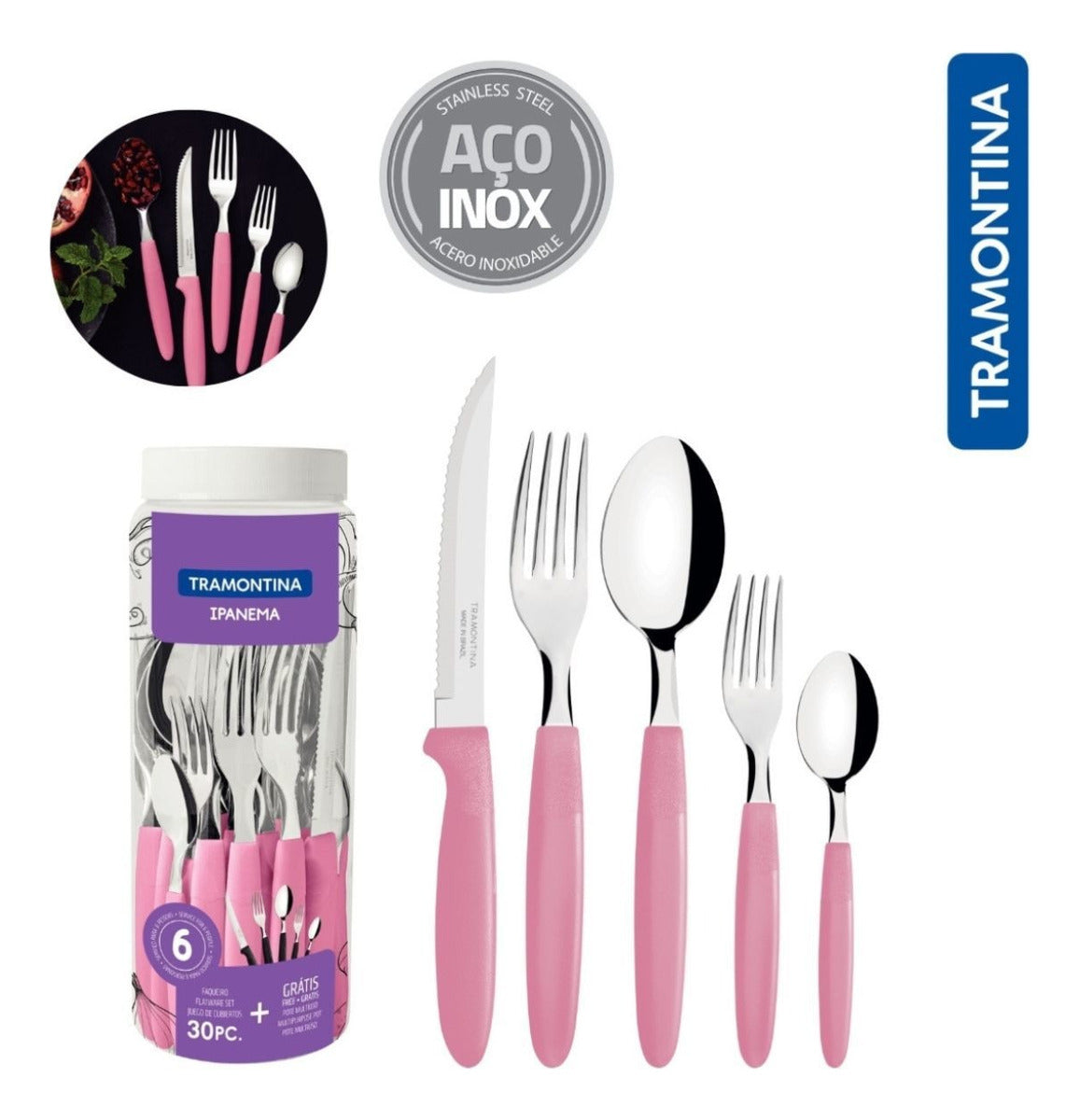 Faqueiro Inox Tramontina Ipanema 30 Peças Jogo De Talheres Cor Rosa