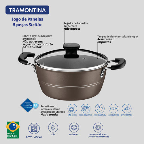 Jogo De Panelas Alumínio Sicília 8 Peças Avelã Tramontina