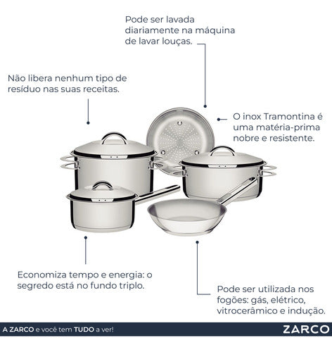 Jogo De Panelas Indução Tramontina Solar 5 Peças Aço Inox