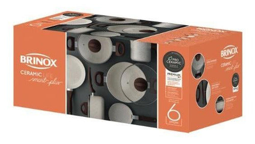 Jogo Panelas Revest Cerâmica Smart Plus 6pcs Vanilla Brinox