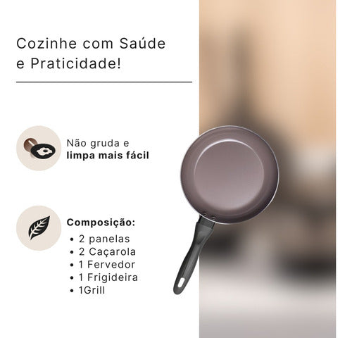 Jogo Panelas Revest Cerâmico Preto Easy 7 Pcs Preto Brinox