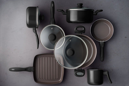 Jogo Panelas Revest Cerâmico Preto Easy 7 Pcs Preto Brinox