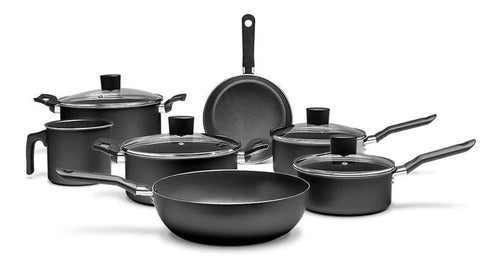 Jogo Panelas Antiaderentes Tampa Vidro Preto 7 Pcs Brinox