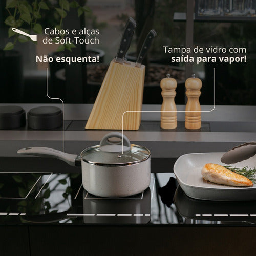 Jogo De Panelas 5 Peças Ceramic Life Marble Blend Brinox