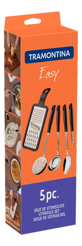 Tramontina Easy jogo de utensílios em aço Inox 5 peças cor preto