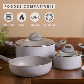 Jogo De Panelas 5 Peças Ceramic Life Marble Blend Brinox Cor Cinza