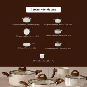 Jogo De Panelas 7 Peças Brinox Ceramic Life Vanilla